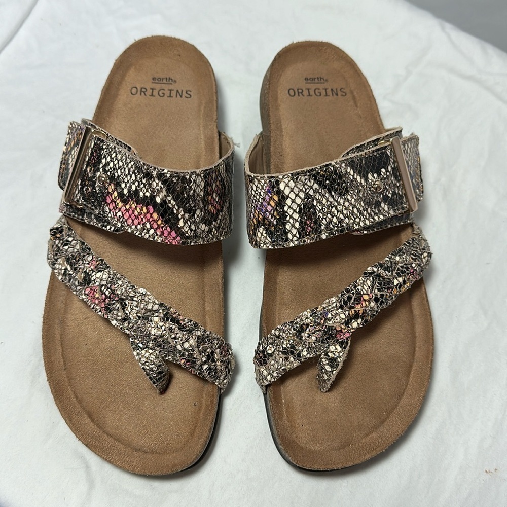 Earth Origins Snakeskin Textured Sandals, 7M